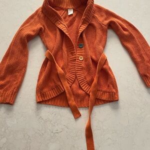 Orange Knit Cardigan with Belt